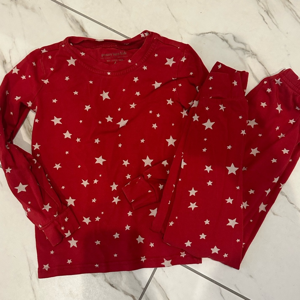 Pottery Barn Kids Red Pajama Set with White Stars